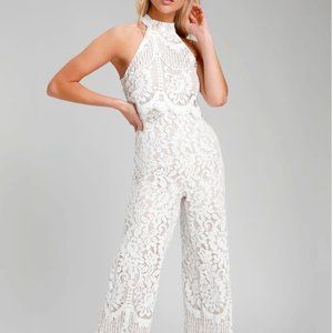 Britney White Lace Halter Jumpsuit